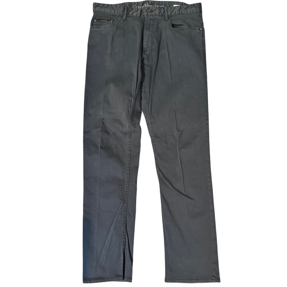 Calvin Klein Men's Slim Straight Jeans 34x32 Dark Slate Charcoal Blue 5-Pocket